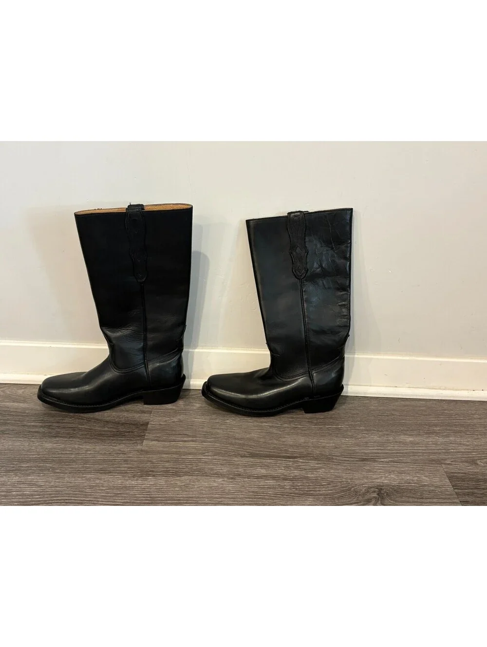 Oak Tree Farms Frontier Collection Black Leather Tall Cowboy Boots Square Toe
